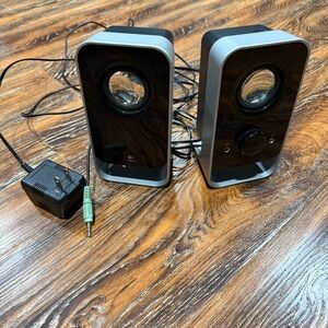 Logitech Black &‎ Silver Computer Speaker Base Aux Plug Accessory Small